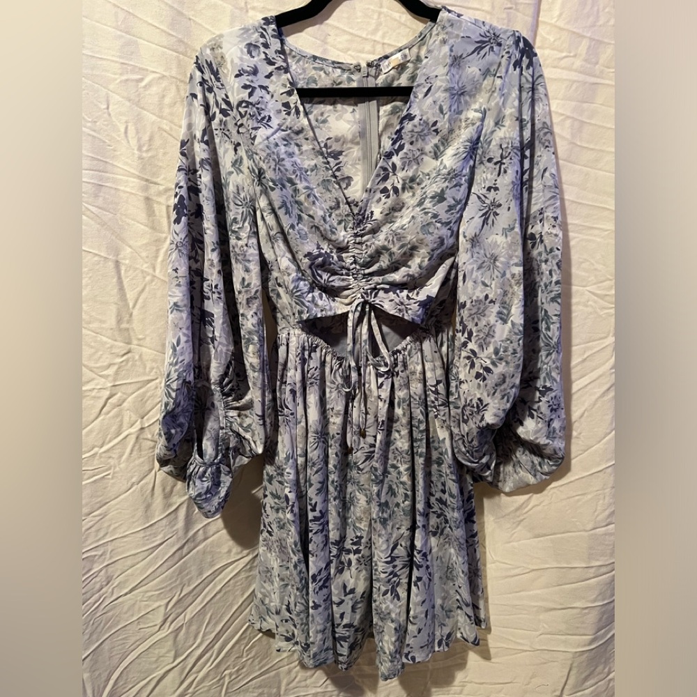 Powder Blue Floral Cut out Dress